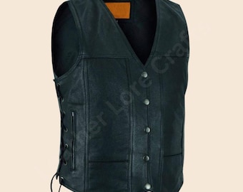 Black Cowhide Leather Biker Vest| Women's Motorcycle Club Style