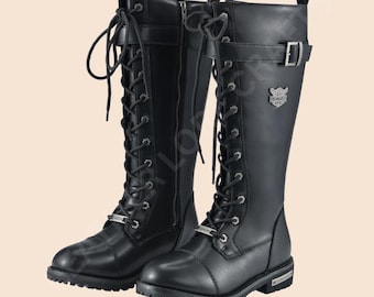 Women Black Boots – Lace up Gothic Punk Combat Boots with Side Zipper