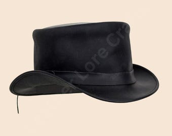 Handmade Black Leather Cowboy Hat| Western Steampunk Style