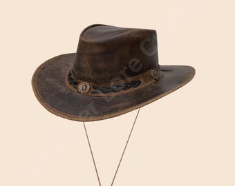 Men and Women Brown Genuine Leather Cowboy Western Hat - Etsy display picture 1