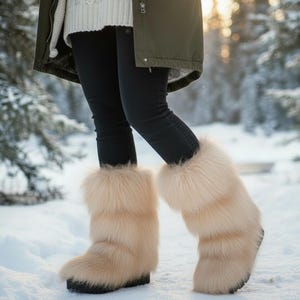 Skin Fur Winter  Women&#39;s Warm Cozy  Snow Boots, Fluffy Festival Footwear