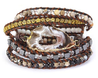 Bracelet wrap en onyx naturel et agate Énergie spirituelle de pierres précieuses, guérison holistique et méditation en cristal