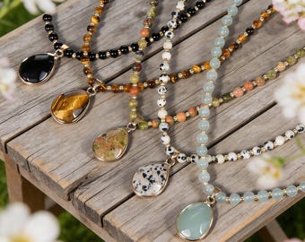 Natural Gemstone Exquisite Charm Necklace - With Gemstone Pendant - Healing Crystal Choker- Jewelry Gift