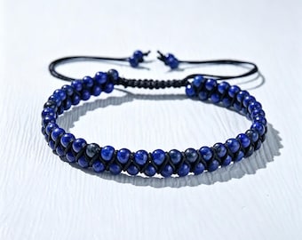 Armband van natuurlijke lapis lazuli edelsteen - Diepblauwe gevlochten armband - Helende liefdesarmband - Cadeau voor mannen en vrouwen