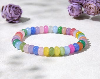 Bracelet de perles de pierres précieuses arc-en-ciel, bracelet de perles minimaliste bohème, bracelet en cristal naturel, bijoux empilables, bracelet de guérison pour femme