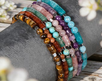 Healing Crystal Beaded Bracelet, Chakra Energy Bracelet, Spiritual Jewelry, Protection Bracelet, Boho Bracelet,Gift for Her