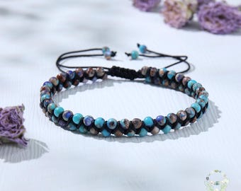 Natural Sea Sediment Jasper Bracelet - Blue Jasper Stone Braided Bracelet - Healing Balance Calming Bracelet - Gift for Men & Women