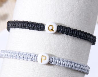 Bracelet tressé personnalisé avec initiales, ensemble de bracelets assortis personnalisés avec noms, bracelet de promesse ajustable fait main, cadeau pour meilleures amies et amoureuses