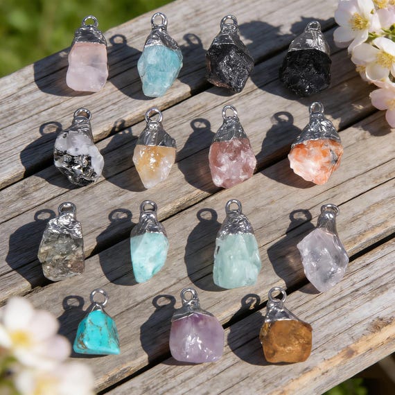Natural Gemstone Raw stone Pendant,Rough Cut Gemstone Pendant,DIY Jewelry Charm Gift