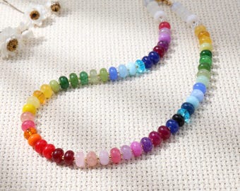 Collier de perles arc-en-ciel Chakra, collier de pierres précieuses rondes, bijoux colorés Dopamine, collier de cristaux de guérison des chakras, cadeau pour femme