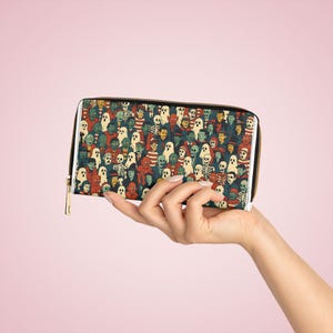 Colorful Halloween Zipper Wallet: Ghost Print PU Leather Purse