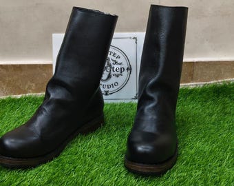 Handgefertigte schwarze Leder Reitstiefel - Biker-Stil, Reiterstil