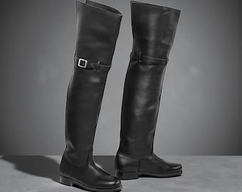 Handcrafted Musketeer Boots | 17th Century Leather Over-Knee Footwear | Historical Reenactment & Cosplay