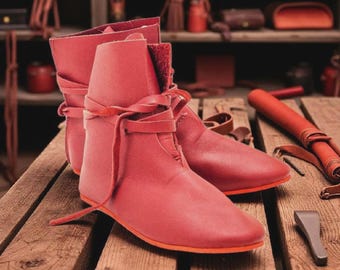 Leather Viking Boots Handmade | Medieval Renaissance Shoes | LARP Reenactment Fantasy Costume Footwear