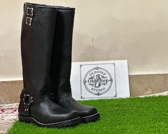 Handcrafted Wesco 16” Black Leather Harness Boots – Work, Riding & Motorcycle Boots