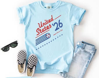 Vintage USA Soccer Youth Tee Patriotic American Kids Shirt United States Soccer Fan Graphic Retro Sports Shirt Game Day Outfit