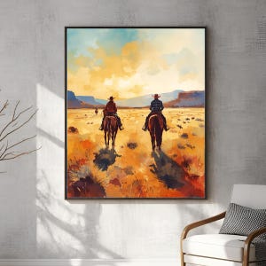 Southwestern Cowboys Print, Colourful Abstract Western Horse Painting, Modern Country Cowboy Wall Art, Digital Download