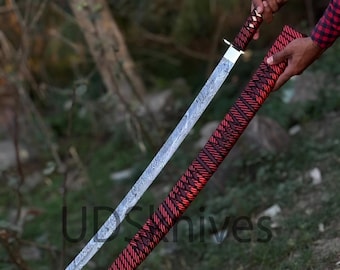 Handmade Damascus Steel Katana Sword with Scabbard