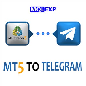 May include: A digital graphic with the text "MQLEXP" in blue. The image shows a connection between "MetaTrader 5" and "Telegram" with arrows and blue dots. The text "MT5 TO TELEGRAM" is displayed in blue and orange.