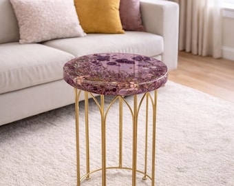 Handmade Epoxy Resin Side Table – 14” Real Flower Botanical Art