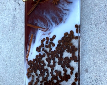 Handmade Epoxy Resin Tray with Coffee Beans, Cinnamon & Star Anise