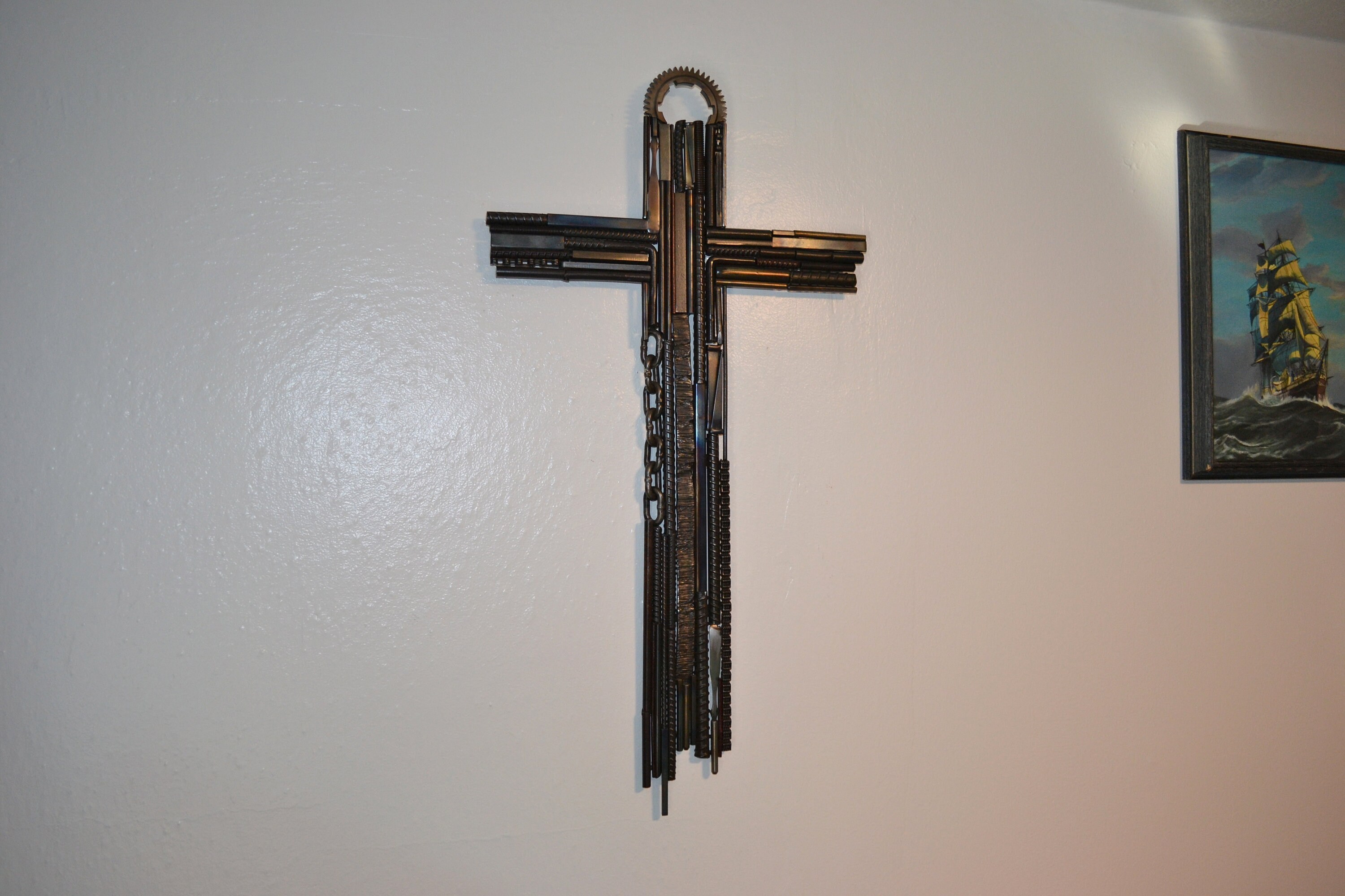 Large Metal Cross Wall Hanging Scrap Metal Art Etsy