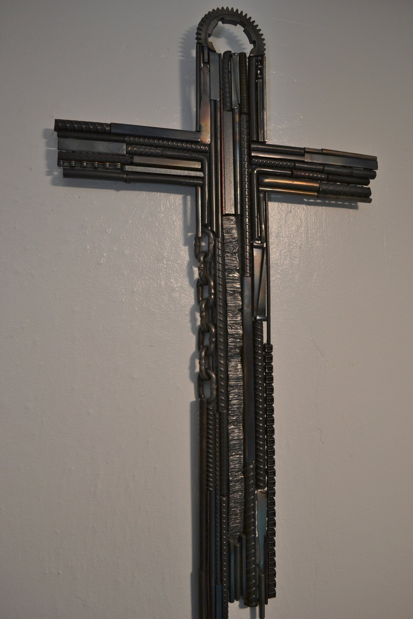 Large Metal Cross Wall Hanging Scrap Metal Art Etsy