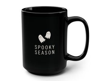 Spooky Season Ghost Mug: Black, Ceramic, 15 oz