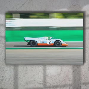 Porsche 917K Gulf Livery Racing Print – Limited Edition Motorsport Wall Art – Classic Le Mans Car Photo – Gift for Car Enthusiasts