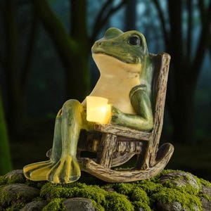 Holiday Solar Frog Garden Statue, Outdoor Patio Lawn Decor, Funny Resin Figurine, Housewarming Gift, Easter, Spring Summer Yard Decoration