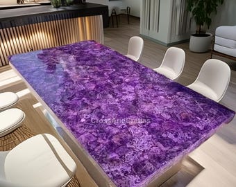 Tablero de mesa con gema de amatista / Lujosa losa de cristal