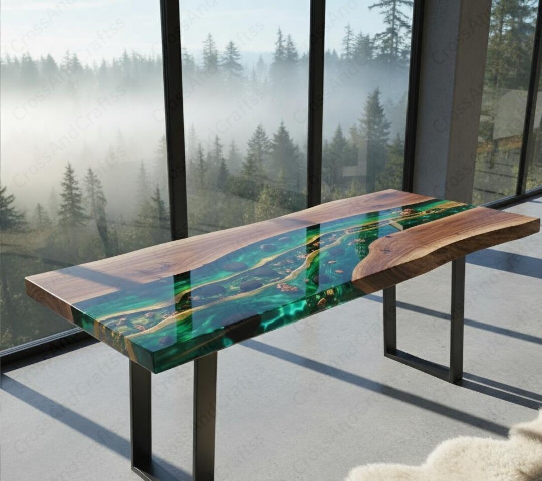 Live Edge Walnut Epoxy River Console Table | Emerald Green Resin Sofa ...
