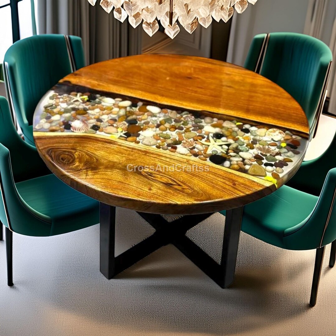 Round Epoxy River Dining Table | Ocean-inspired Resin Table With ...