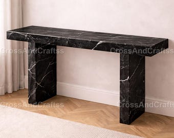 Mesa consola de mármol Black Spider – Mesa de entrada Nero Marquina – Mesa de recibidor de piedra de lujo – Tablero de mesa de mármol de estilo minimalista moderno