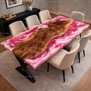 Pink Epoxy River Dining Table Top | Live Edge Walnut Wood Tabletop | Resin Dining Table | Custom Furniture Live Edge Walnut River Table top|