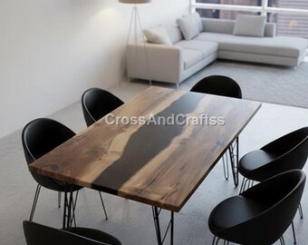 Handmade Live Edge Walnut Ocean Wave Epoxy Resin Table Custom Handmade Beach-Themed Epoxy Dining Table Coastal Epoxy River Furniture |