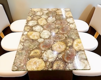Mesa de comedor exclusiva de ágata natural / Mesa de piedra de ágata de lujo hecha a mano / Mesa de comedor y centro de ágata moderna y personalizada / Muebles de diseño