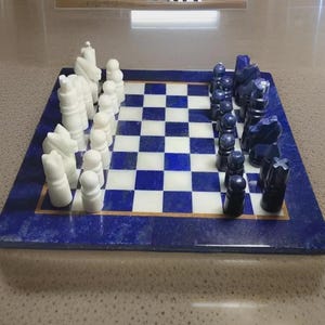 Handmade Lapis Lazuli & Marble Chess Set: Luxury Stone Inlay Board