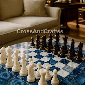 Handgefertigt Elevate Your Game das Achat-Schachbrett, wo Eleganz auf Intellekt trifft Das strategischer Heiligtum Handgefertigtes Achat-Schachbrett-Set |