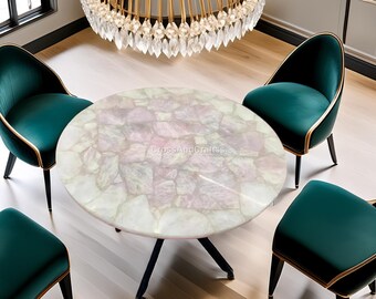 Rose Quartz Coffee Table, Pink Gemstone Round Accent Table, Crystal Side Table , Natural Pink Quartz Stone Table Top, Luxury agate table
