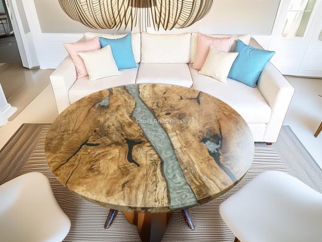 Handmade Round Resin Coffee Table | Custom Live Edge Wood Slab Table ...