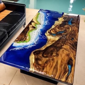 Blue Ocean Epoxy River Table: Live Edge Wood & Resin Art