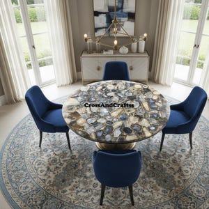 Mesa auxiliar de cuarzo ágata / Tablero de mesa único con piedras preciosas grises y blancas / Muebles de piedra con acento artesanal / Mesa auxiliar moderna orgánica /