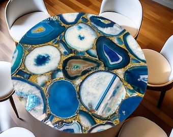 Piano del tavolo in agata blu / Tavolino da caffè in agata geode / Tavolo da pranzo personalizzato con lastra di quarzo / Tavolo in pietra preziosa fatto a mano / Tavolo di lusso moderno