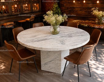 Round Carrara Calacatta Marble Dining Table | Handmade Luxury Marble Table | Modern Pedestal Dining Furniture Luxury Round Marble Dining top