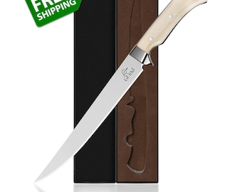 8" Fillet Boning Knife, Stainless Steel, Real Camel Bone Handle, Handcrafted Fishing Kitchen Tool