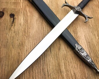 Gift for Husband, Gothic Skull Dagger with Decorative Sheath, Fantasy Collector Piece, Unique Present for Him