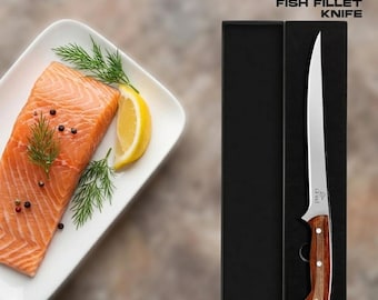 Father's Day Gift for Dad, 9" Fillet Boning Knife, Rosewood Handle, Stainless Steel Fishing & Kitchen Tool, Gift for Him with Luxury Box