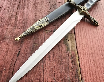 13.5" King Arthur Excalibur Dagger with Scabbard - Medieval Ornate Short Sword - Historical Knight Fantasy Blade - Decorative Gift for Men