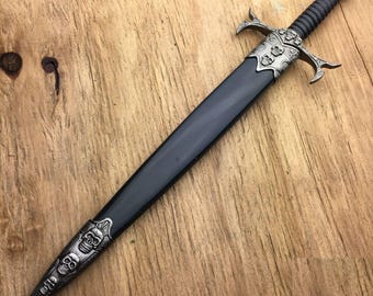 Birthday Gift for Him, Medieval Skull Dagger with Sheath, Fantasy Display Collectible, Unique Gift for Men